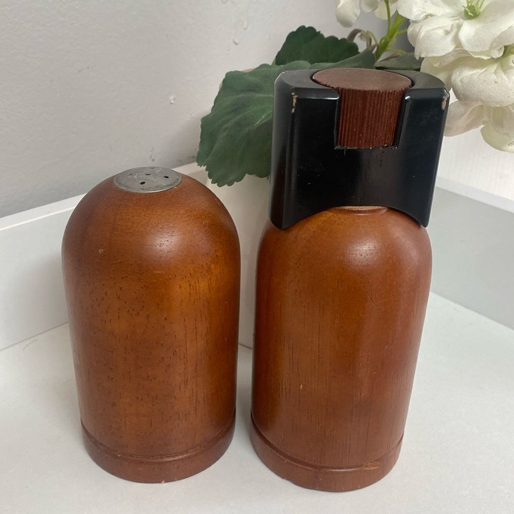 Vintage MCM Art Deco Mr. Dudley Wood Salt Shaker and Pepper Grinders